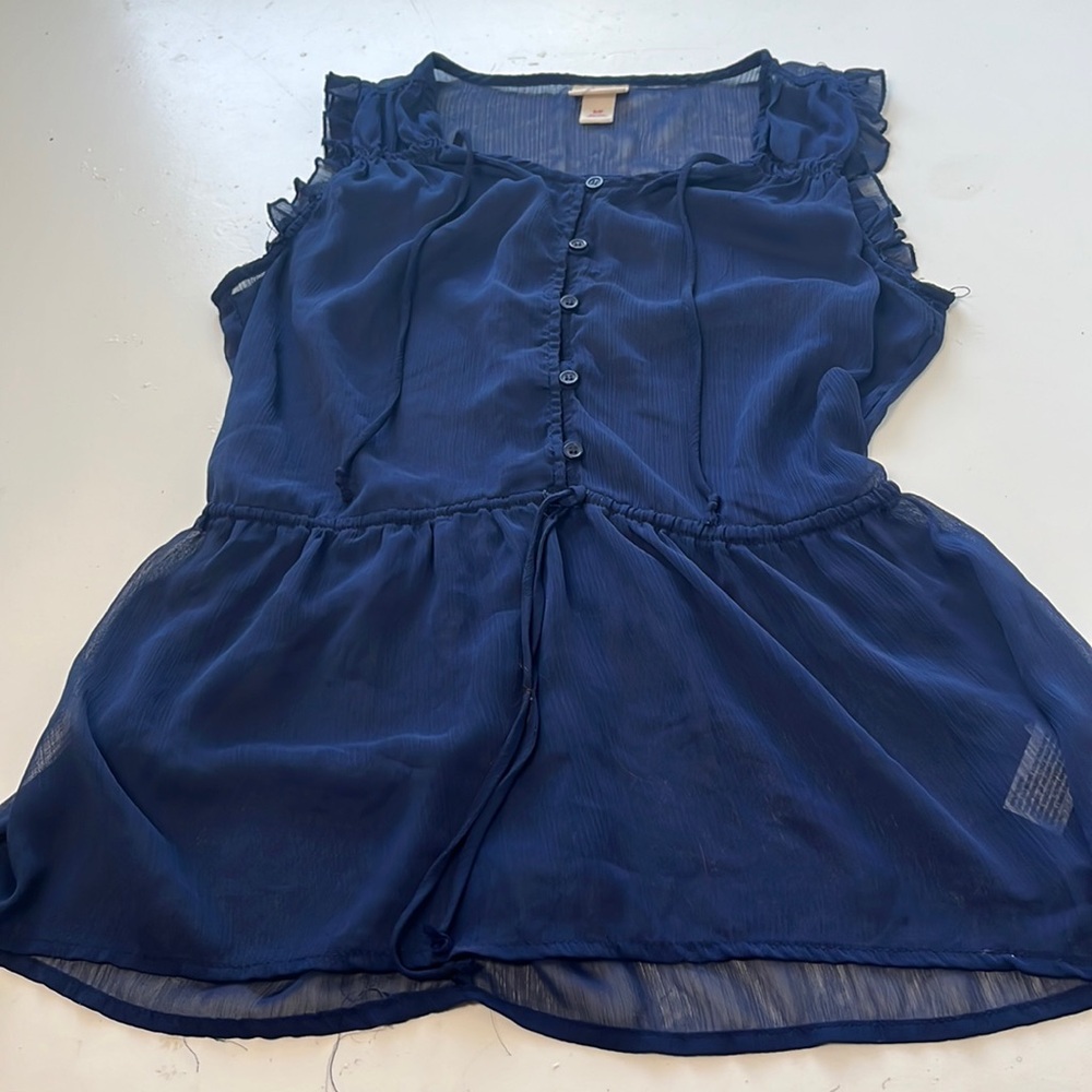 Mossimo Small Navy Blue Sleeveless Sheer Button Up Tank Top
